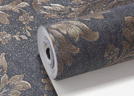 Removable Victorian Damask Wallpaper Embossed Black and Golden Pattern , 0.53*10m/ roll