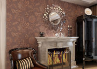 Brown Floral Pattern Washable Vinyl Wallpaper With Embossed Rustic Style