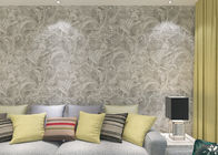 Eco - Friendly Silver Vinyl Removable Wallpaper With Floral And Leaf  Pattern , 0.53*10M