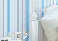 Embossed Kids Bedroom Wallpaper , Vinyl Blue and White Striped Wallpaper