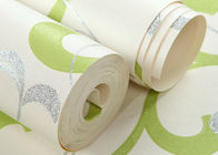 Green and Silvery Washable Vinyl Wallpaper , Modern Living Room Wall Covering