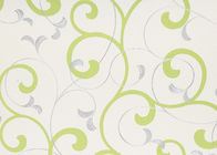 Green and Silvery Washable Vinyl Wallpaper , Modern Living Room Wall Covering