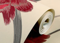 Durable Floral Living Room Striped Wallpaper With Red Floral , Non Woven Materials