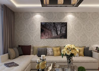 White Gray Embossed Retro Vintage Wallpaper With Symmetric Floral Pattern , 0.53*10m/ roll