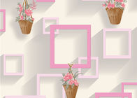 3D Moisture-Proof Non-Woven Home Wallpaper With Basket Of Flowers And Square Printings