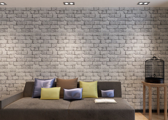 Non Woven Grey Real Looking Brick Wallpaper Embossed 3D Effect , 0.53*10M Size
