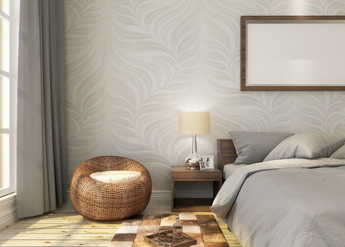 Embossed Leaf Pattern Modern Removable Wallpaper for Bedroom With Vinyl Material