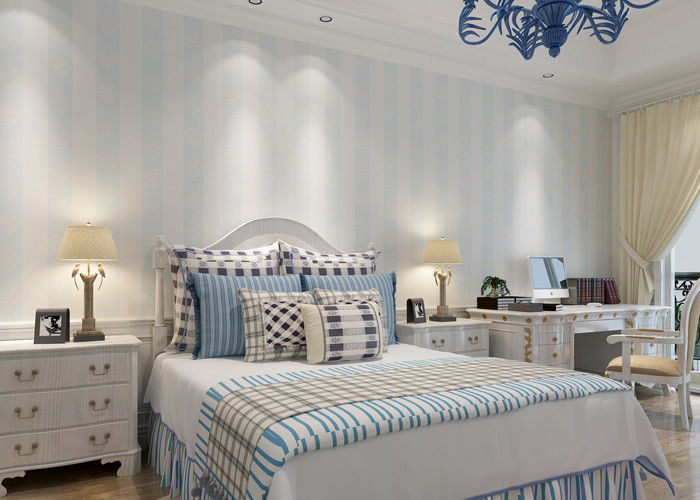 Blue and White Stripes Pattern European Style Living Room Wallpaper