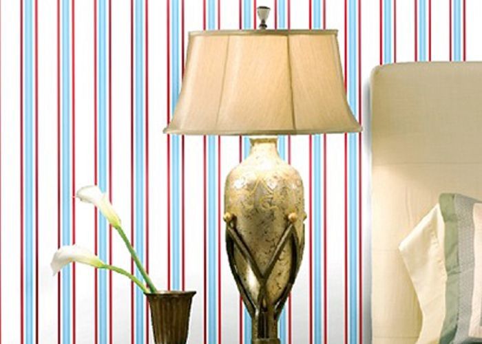 Removable Modern Removable Wallpaper / Vertical Striped Wallpaper Dark Blue And Red Color