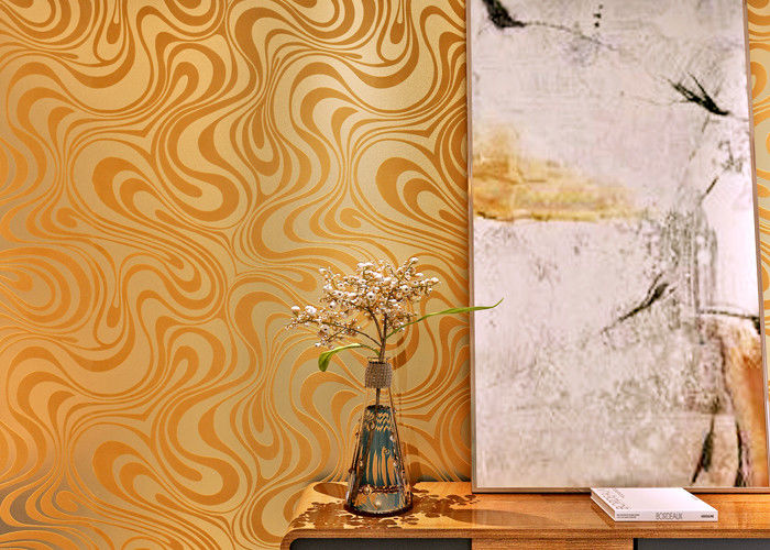 Custom Removable Contemporary Living Room Wallpaper With Golden Curve Design