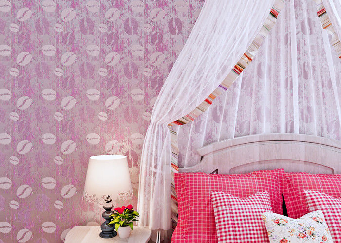 Bedding Room Purple Modern Removable Wallpaper For Bedroom Walls , Moisture Proof