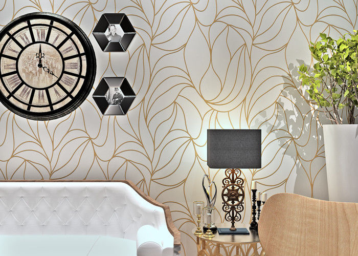 White Modern Wall Covering Non Woven Wallpaper Sound Absorbing With Geometric Pattern