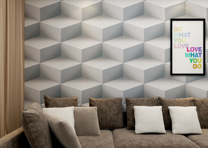 Gray Colro 3D Home Wallpaper Removable , 3D Effect Geometric Modern Wallpaper