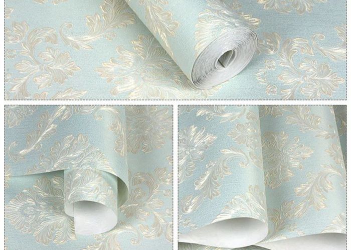 OEM Non Woven Blue Floral Wallpaper / Embossed Wall Covering For Room Decor