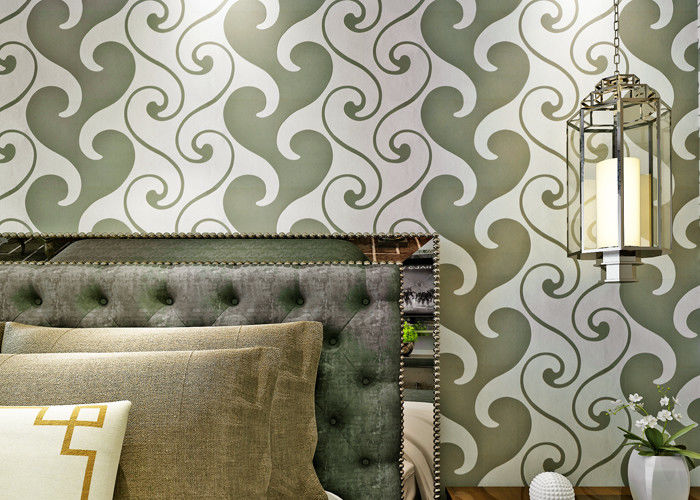 0.53*10m Velvet Textured Wallpaper , White And Green Velvet Wallpaper For Home Decoration