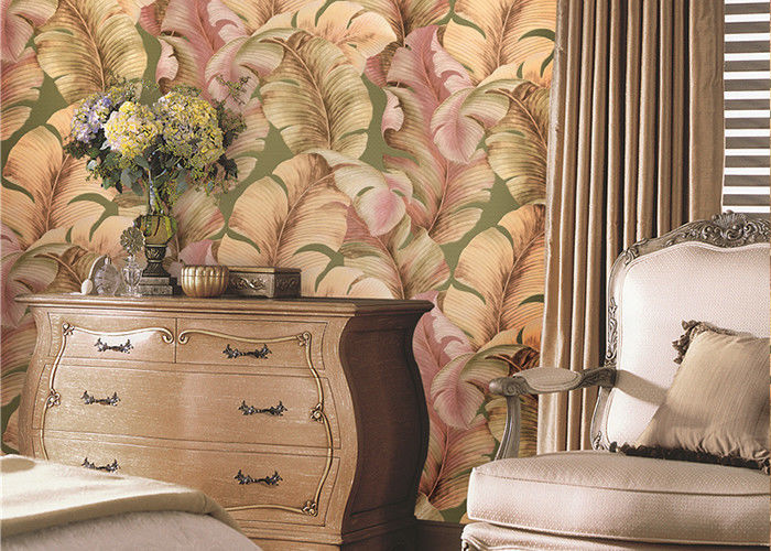 Non-Woven Solid South East Coloured Striped Wallpaper , Japanese Banana Leaf Pattern Wallpaper