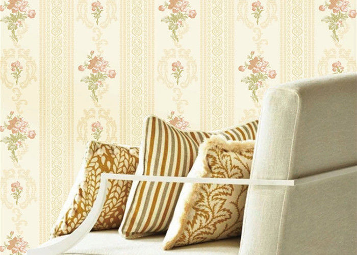 Concise European Flower Strippable Living Room Wallpaper With Vertical Striped