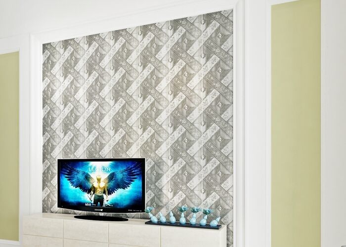 Moisture Proof Modern Removable Wallpaper with Silver Geometric Pattern