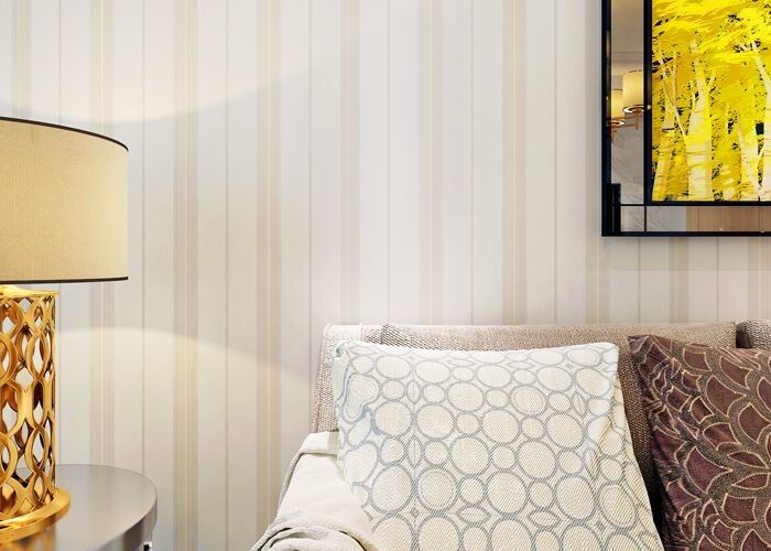 Beige Stripe Non Woven Contemporary Wall Coverings for Living Room