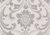 Embossed Victorian Damask Wallpaper , Creamy white Living Room Wallpaper CE Listed