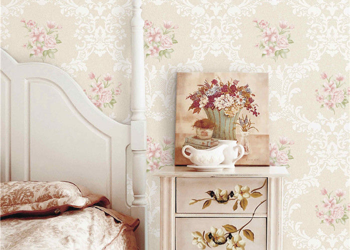 PVC 3D Cheap Discount Wallpaper / Country Style Wallpaper With Rose Pattern , 0.53*10M